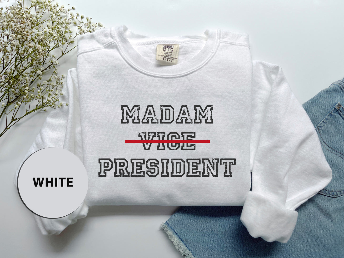 a white shirt with the words madam vice president on it