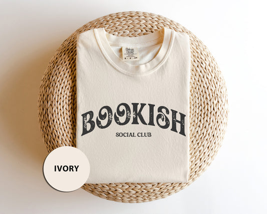 a white t - shirt with the words bookish social club printed on it