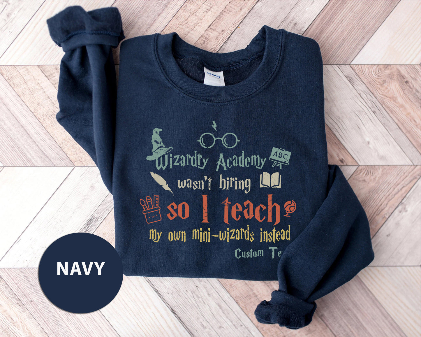 a navy sweatshirt with a harry potter quote on it