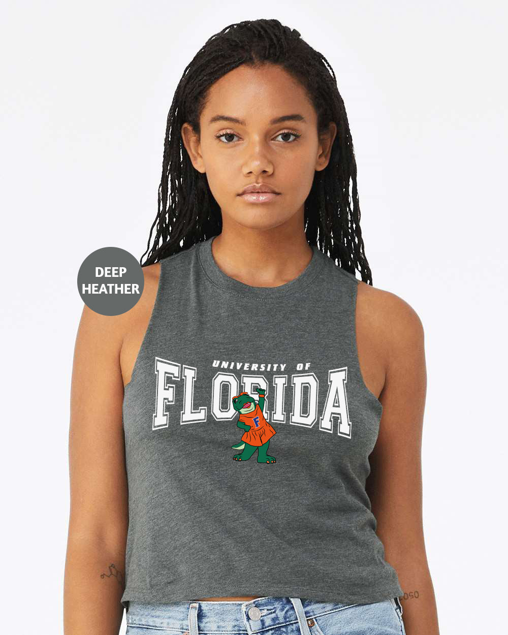 a woman wearing a tank top that says florida