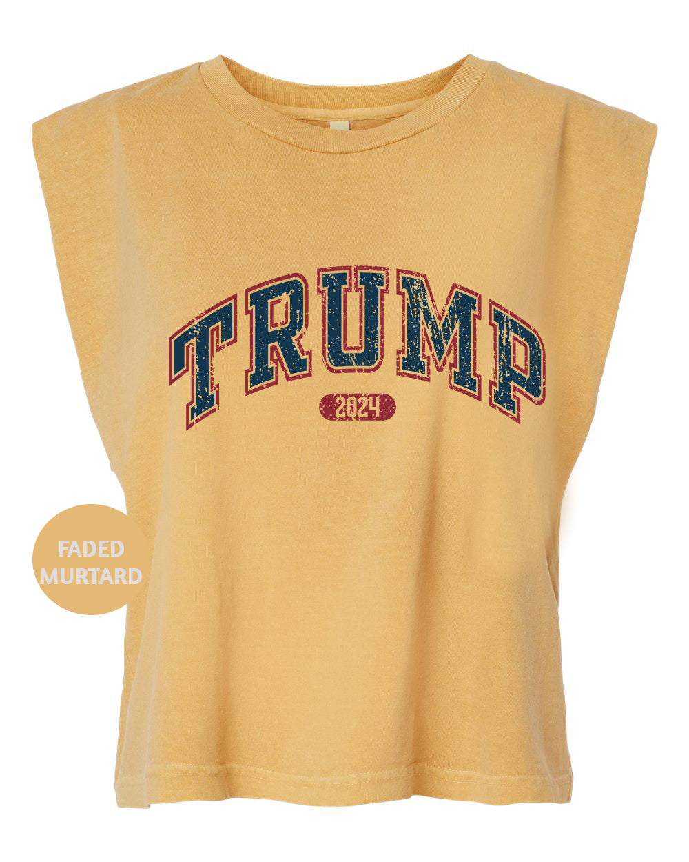 a women's crop top with the word trump printed on it