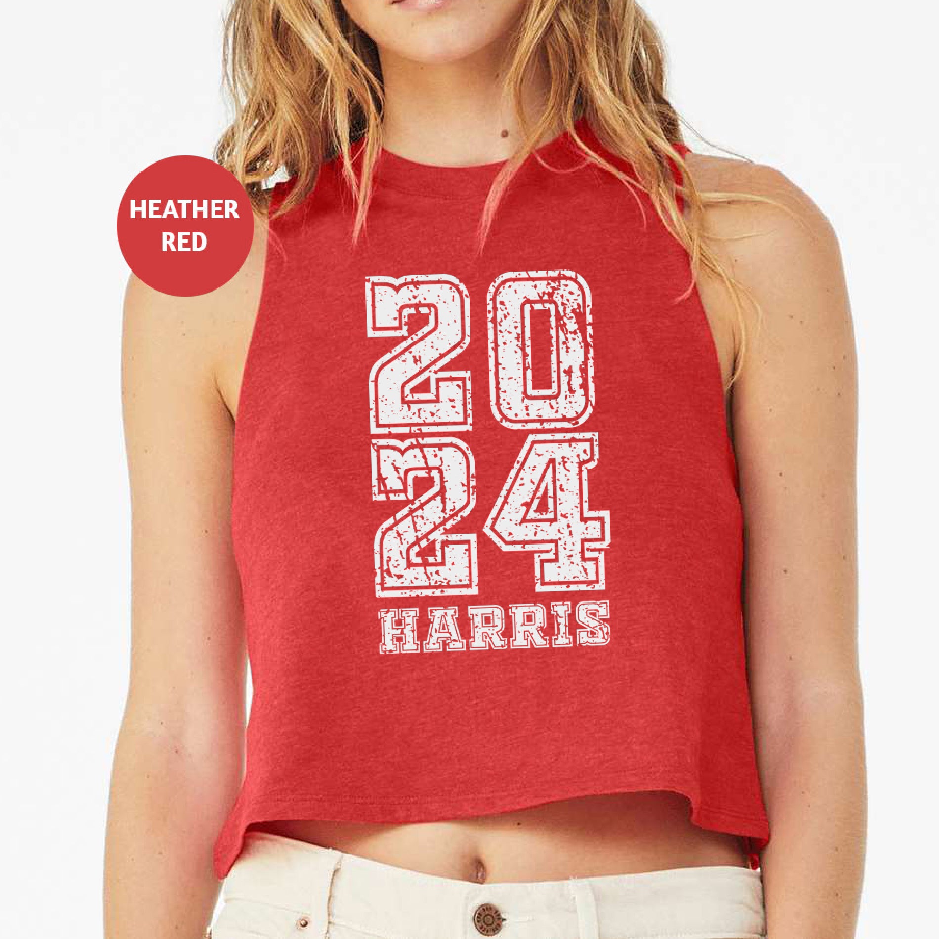 a woman wearing a red crop top with the number twenty forty forty forty forty forty