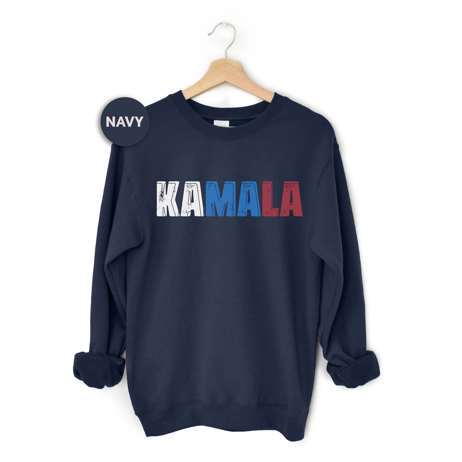 a navy sweatshirt with the word kaamala printed on it