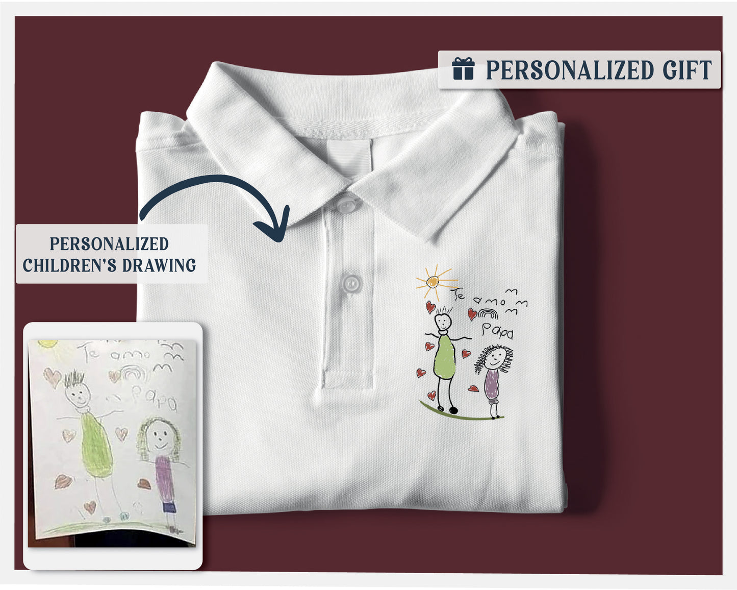 a white shirt with a picture of a child's drawing on it