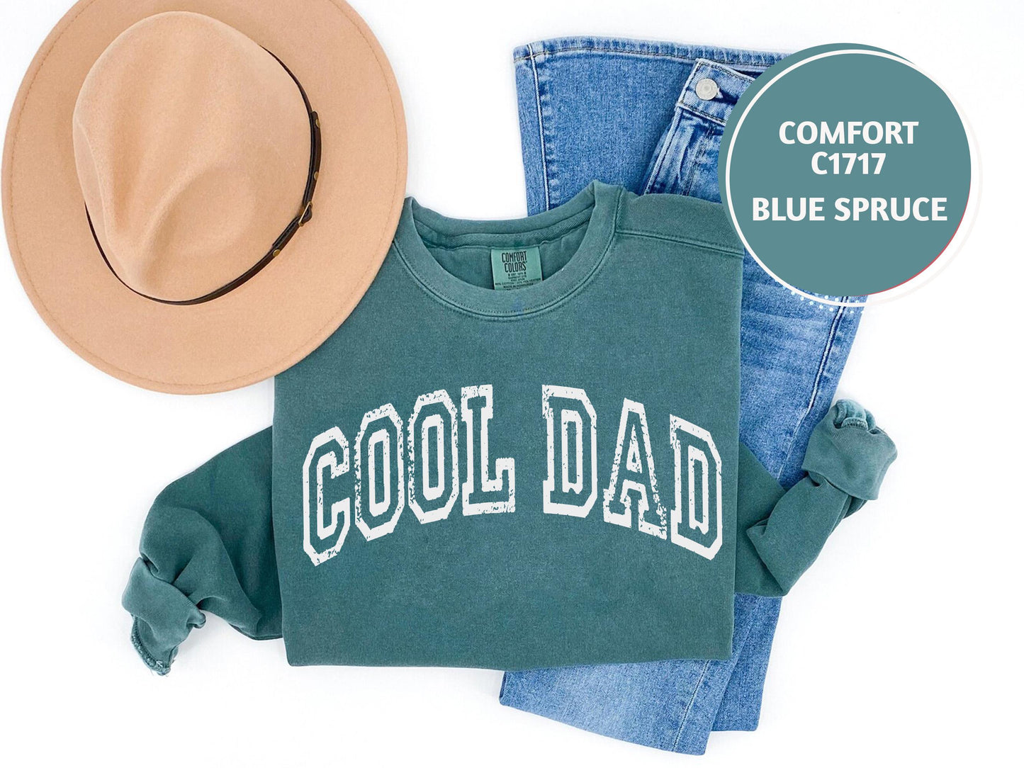 a pair of jeans, a hat, and a sweatshirt with the word cool dad