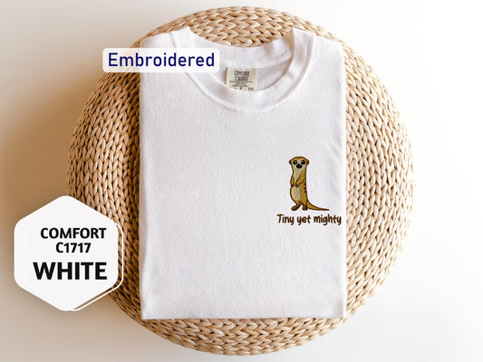 a white t - shirt with a picture of a meerkat on it