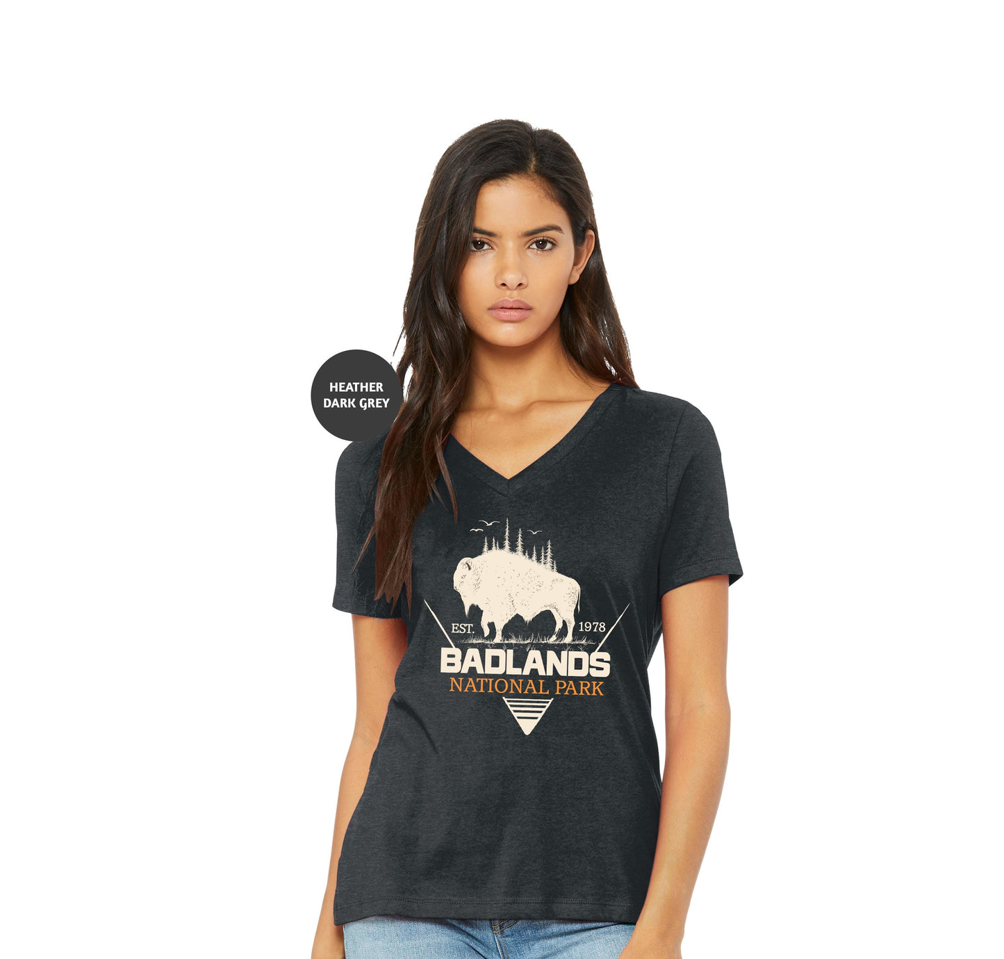 a woman wearing a black tshirt with a buffalo on it