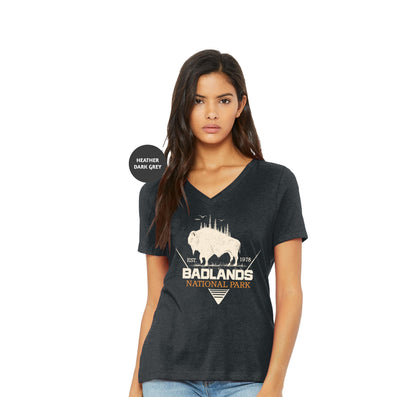 a woman wearing a black tshirt with a buffalo on it