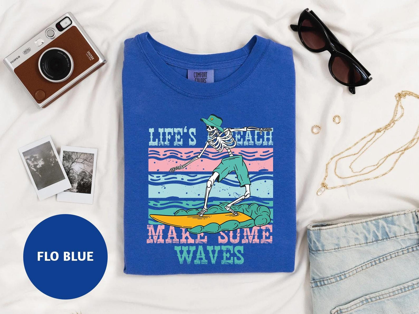 a blue shirt with a picture of a woman on it