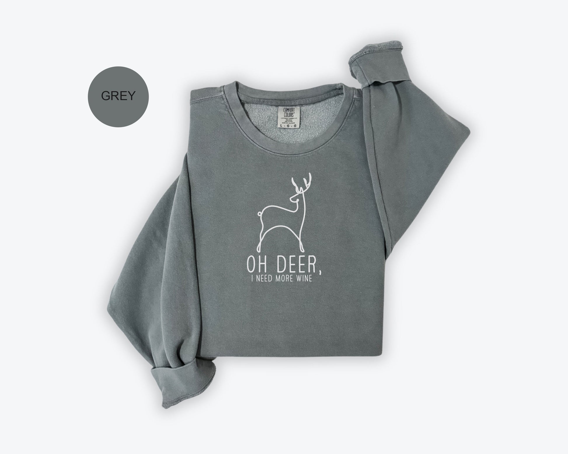 a grey sweatshirt with a deer on it