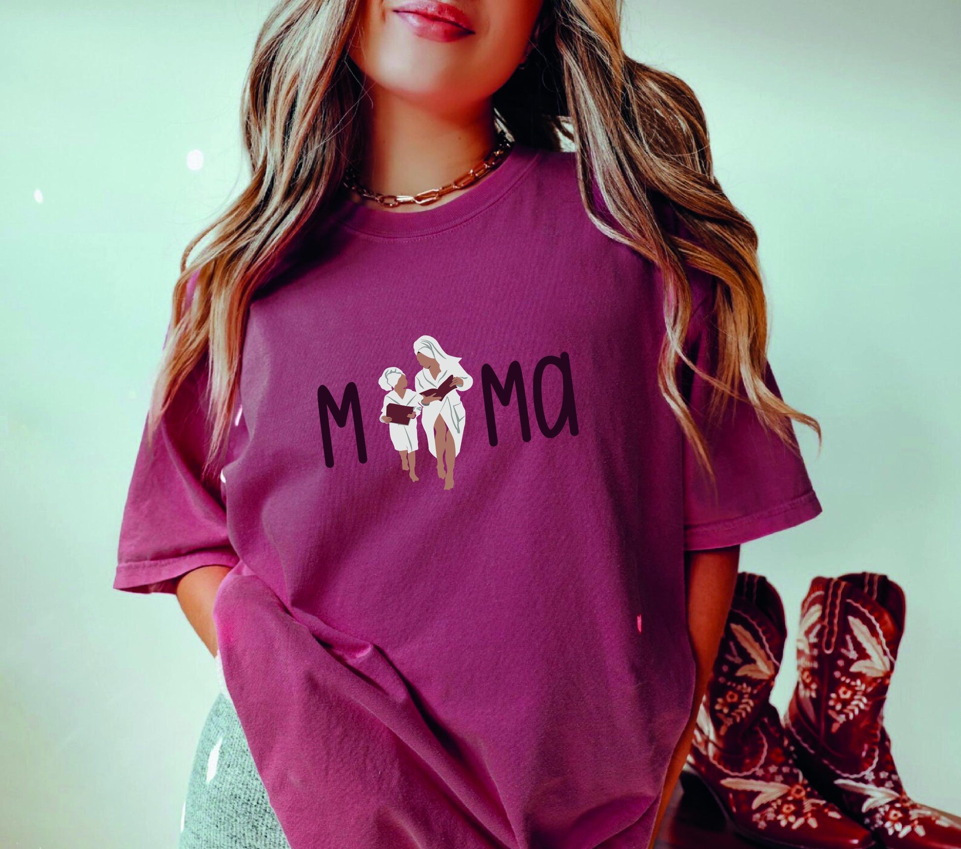 a woman wearing a t - shirt with flowers on it