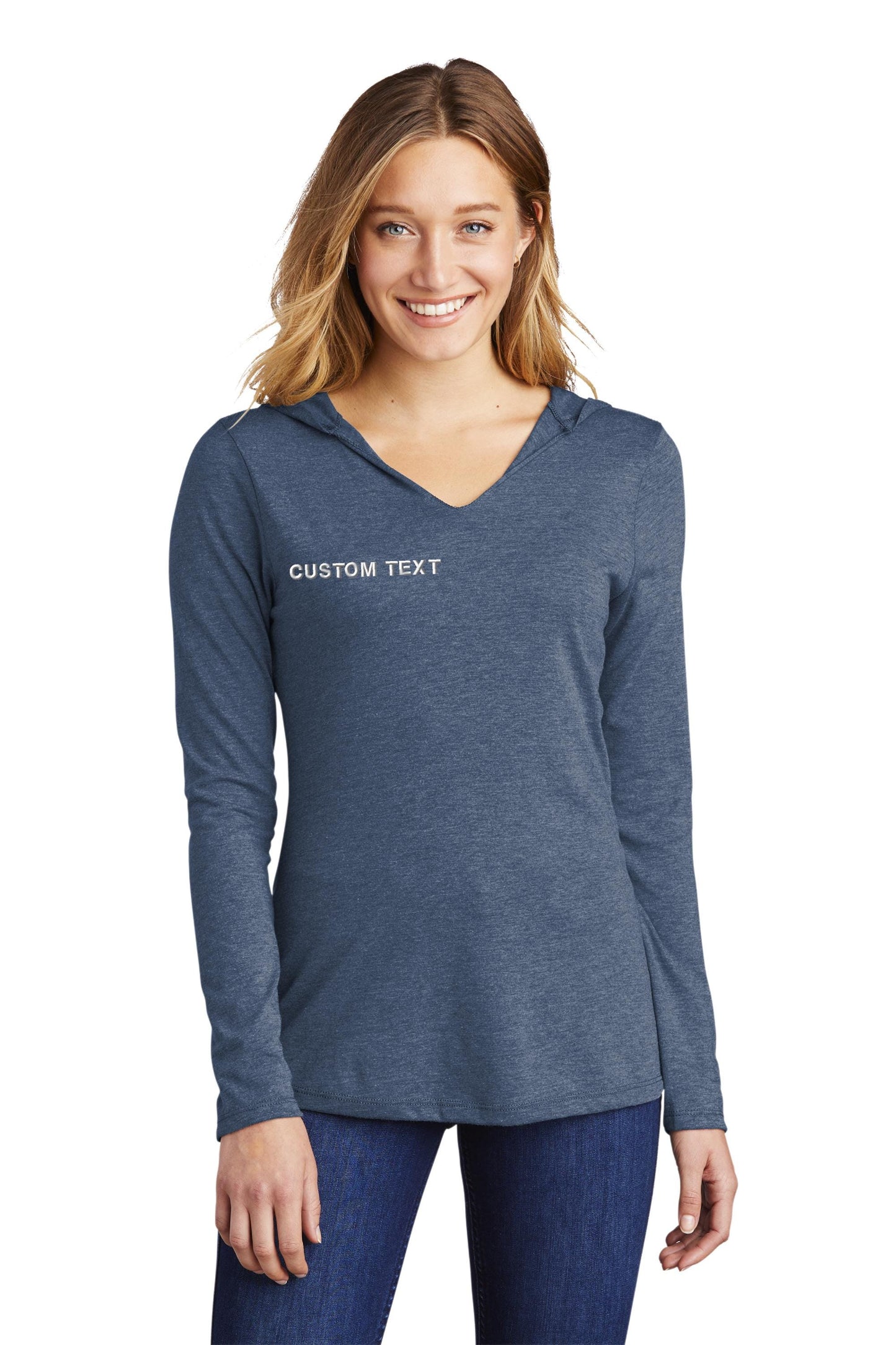 a woman wearing a long sleeved shirt with the words, trust motobus
