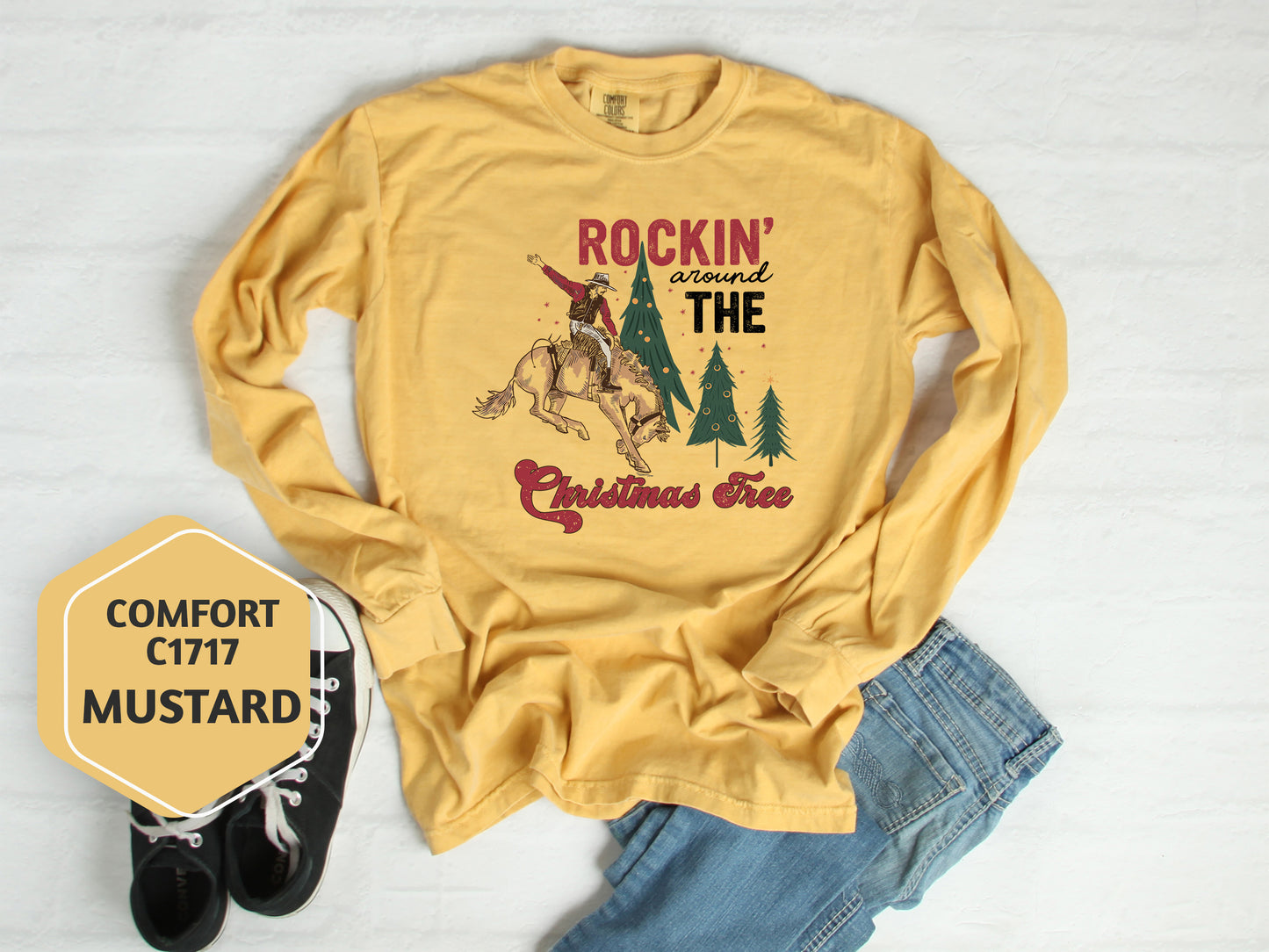 Western Christmas Long Sleeve Tee - Cowboy Holiday Shirt Gift - Vintage Style
