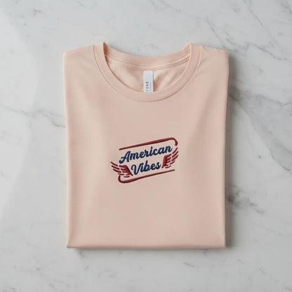 American Vibes Embroidered T-Shirt, Patriotic USA Graphic Tee