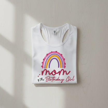 Mom of the Birthday Girl Tank Top Rainbow Birthday Shirt, KingArtDesigner