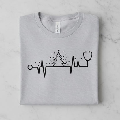 Christmas Healthcare Heartbeat Long Sleeve Tee, Holiday Worker Gift, KingArtDesigner
