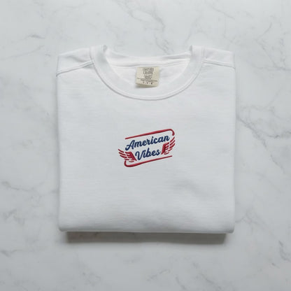 American Vibes Embroidered Sweatshirt, Patriotic USA Crewneck, KingArtDesigner