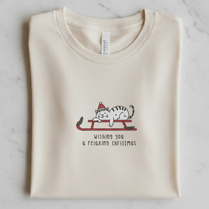 Relaxing Christmas Cat T-Shirt | Cute Holiday Cat Lover Gift Tee